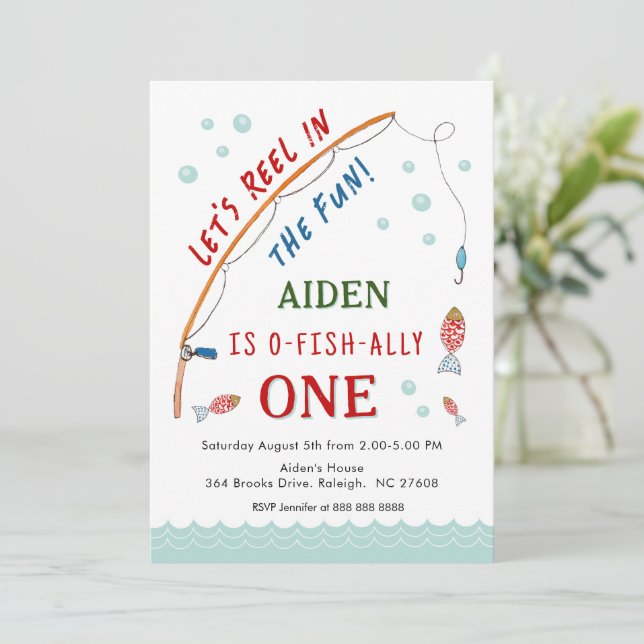Invitation Cute O- Poisson Ally Une pêche 1er Anniversaire (Debout devant)