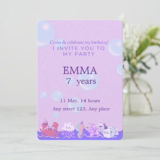 Invitation Cute Ocean Animals Kids Party 