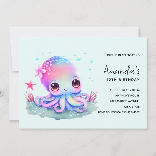 Invitation Cute Octopus Sea Creatday (Devant)