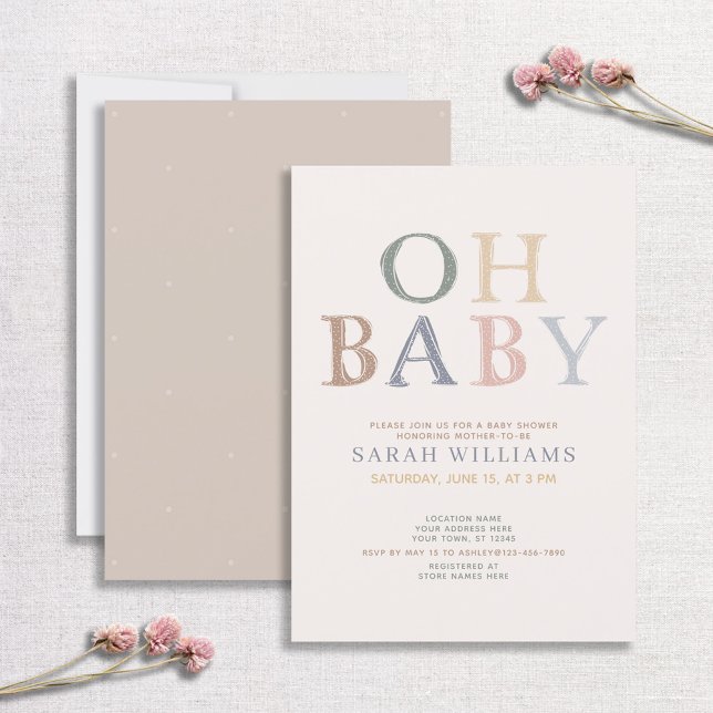 Invitation Cute Oh Baby Toutes Les Couleurs Baby shower Minim (Créateur téléchargé)