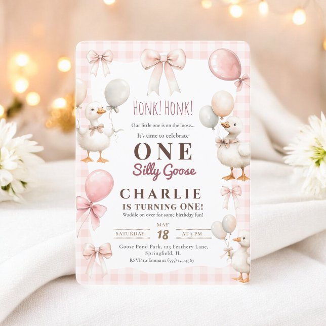 Invitation Cute One Silly Goose watercolor farm 1er anniversa (Cute One Silly Goose watercolor farm 1st Birthday Invitation)