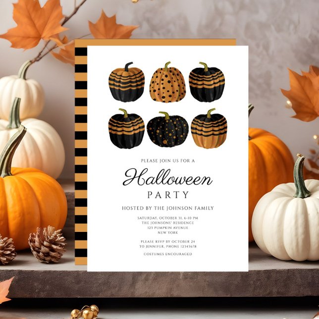Invitation Cute Orange Citrouilles noirs Halloween (Cute Orange Black Pumpkins Halloween Invitation)