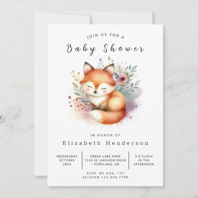 Invitation Cute Orange Fox thème Fox Baby shower (Devant)