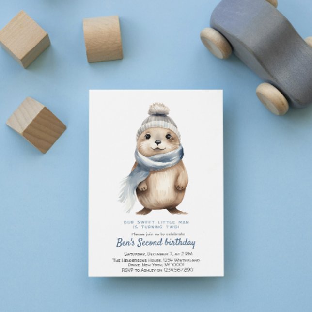 Invitation Cute Otter Bleu hiver Personnalisé Anniversaire fê (Créateur téléchargé)