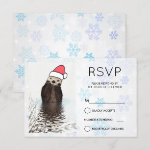 Invitation Cute Otter portant un chapeau de Noël RSVP Noël