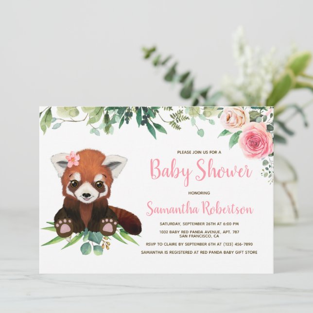 Invitation Cute Ours Blush Rose Floral Girl Baby shower Photo (Debout devant)