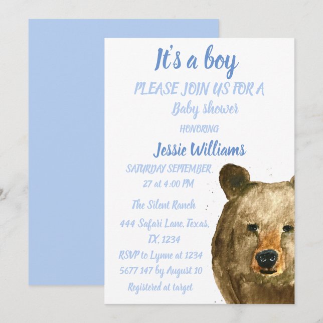 Invitation Cute Ours Bois Animaux Rustique Bébé garçon douche (Devant / Derrière)