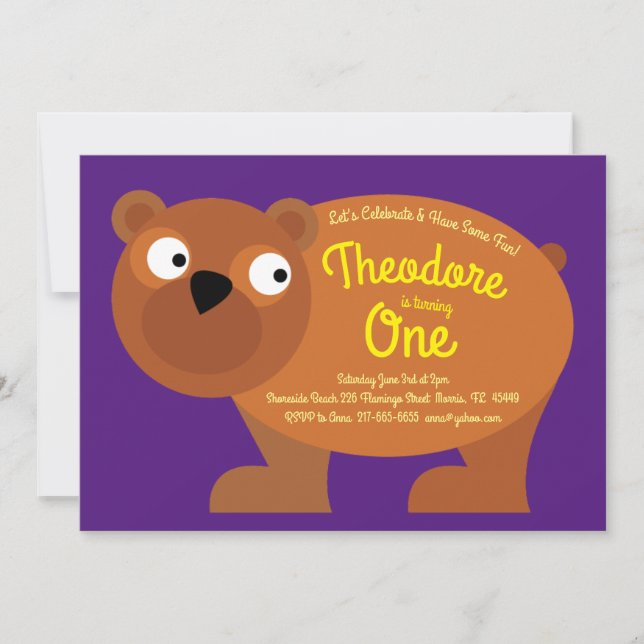 Invitation Cute Ours Brown Enfants 1er Anniversaire Fête Invi (Devant)