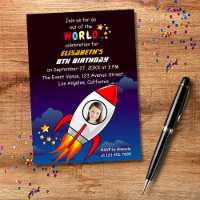 Cute Outer Space Rocket Ship Blast Off Birthday