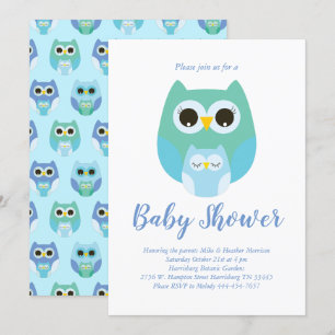 Invitation Cute Owl Baby shower Blue Bird Boy
