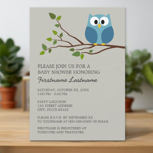 Invitation Cute Owl sur Branche Baby Boy Douche