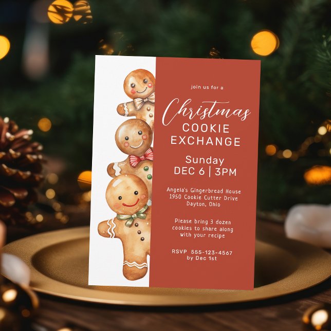 Invitation Cute pain d'épice famille Cookie Exchange Party (Available in both printed and instant download digital formats.)