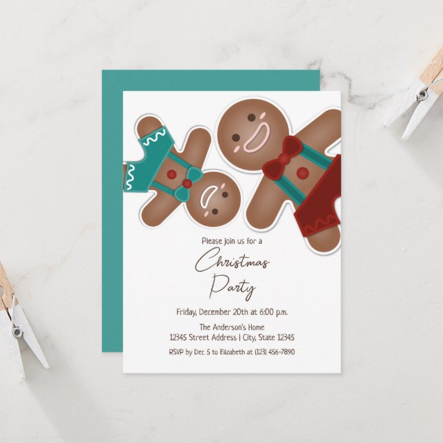 Invitation Cute pain d'épices Hommes Noël Fête de Noël (Devant/Arrière en situation)