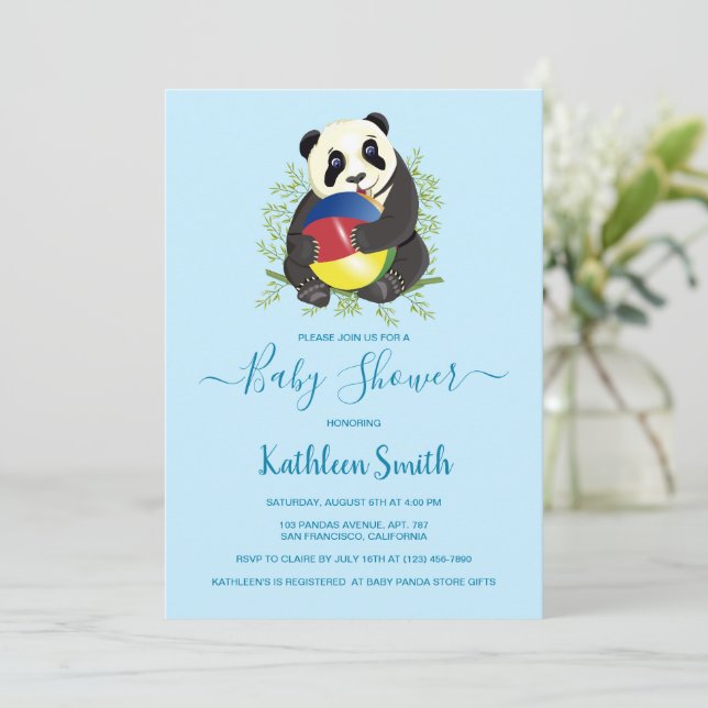 Invitation Cute Panda Baby shower Moderne Bleu clair doux (Debout devant)