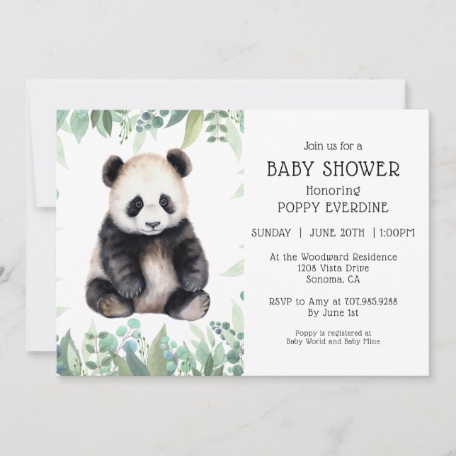 Invitation Cute Panda Baby shower vert genre neutre (Devant)
