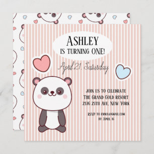 Invitation Cute Panda Kawaii 1er anniversaire