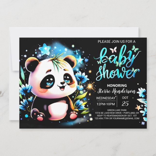 Invitation Cute Panda Magic Adventure Boy Baby shower (Devant)