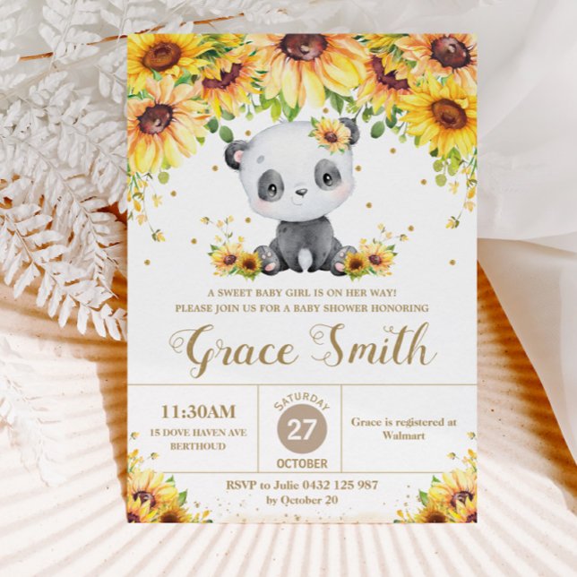 Invitation Cute Panda Ours Tournesol Fleur de Baby shower Flo (Créateur téléchargé)
