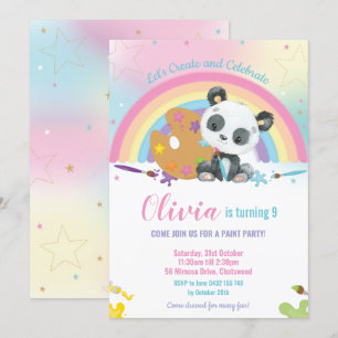 Invitation Cute Panda Rainbow Art Paint Fête d'anniversaire f