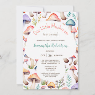 Invitation Cute Pastel Aquarelle Baby shower champignon
