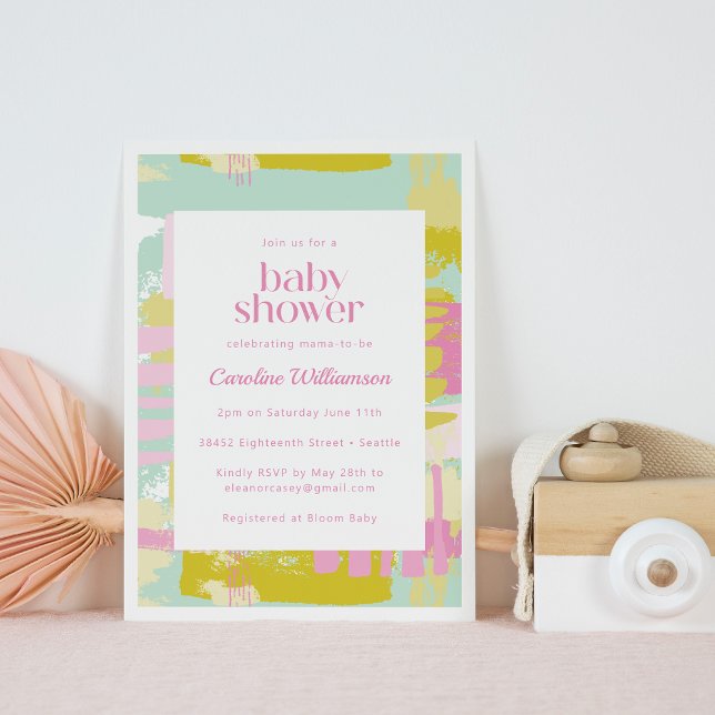 Invitation Cute Pastel Bleu rose Baby shower d'art Abstrait (Créateur téléchargé)