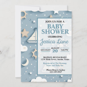Invitation Cute Pastel Blue Boy Baby shower nautique