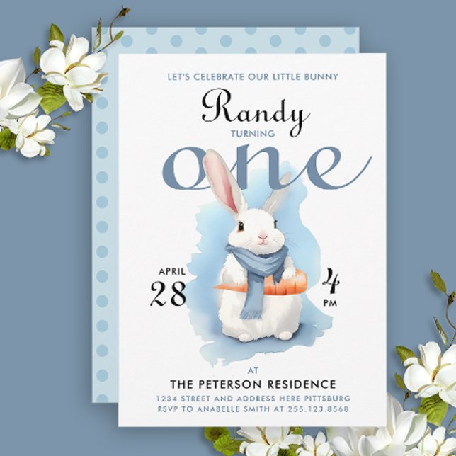 Invitation Cute Pastel Blue Quelques Bunny Premier Anniversai (Créateur téléchargé)