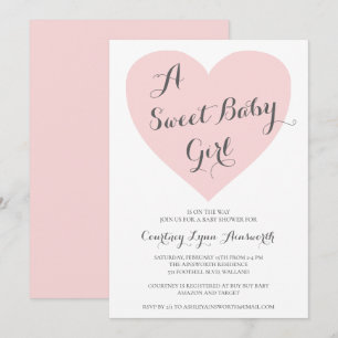 Invitation Cute Pastel Coeur rose Doux Bébé Baby shower fille