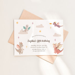 Invitation Cute Pastel Dragons Anniversaire de enfant Party