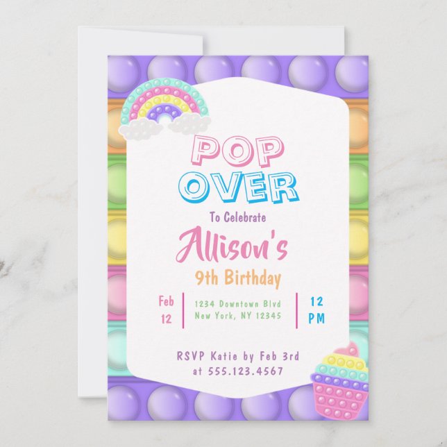 Invitation Cute Pastel Pop It Fidget Girls Anniversaire (Devant)