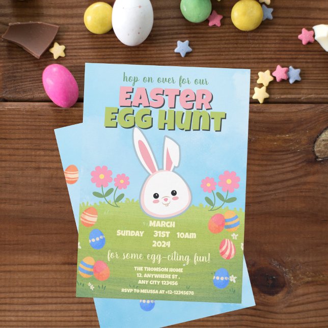 Invitation Cute Pastel Printemps de Pâques Chasse aux oeufs d (Créateur téléchargé)