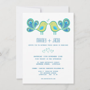 Invitation Cute Peacock Inséparables Coeurs Mariage