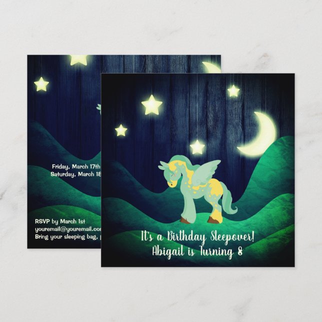 Invitation Cute Pegasus, Lune, Étoiles Dormir Cheval Annivers (Devant / Derrière)