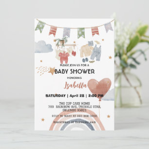 Invitation Cute penderie baby shower de ballon arc-en-ciel