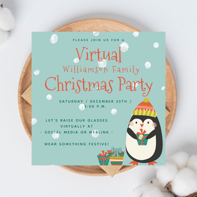 Invitation Cute Penguin | Fête virtuelle de Noël (Créateur téléchargé)