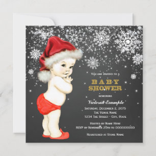 Invitation Cute Père Noël Baby Boys Baby shower de flocon de 
