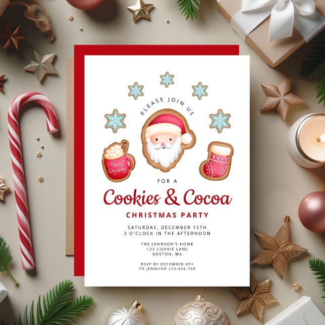 Invitation Cute Père Noël Cookies Et Fête De Noël Du cacao (Cute Santa Cookies & Cocoa Christmas Party Invitation)