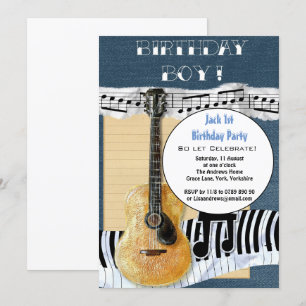 Invitation Cute Personnalisée 1er anniversaire Boy Party Guit