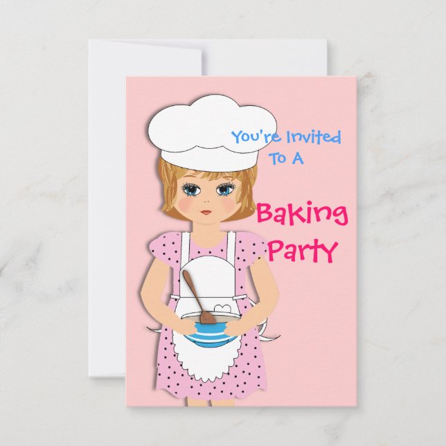 Invitation Cute Petite Fille Cuisinière Fête À Thème (Devant)