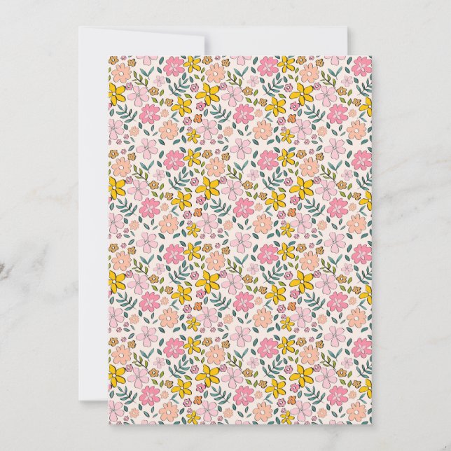 Invitation Cute Pink and Yellow Floral Pattern (Devant)