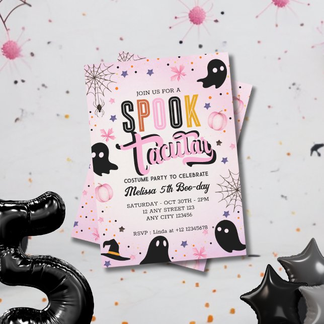 Invitation Cute Pink Black Spooktacular Halloween Birthday  (Créateur téléchargé)