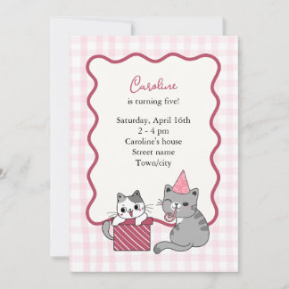 Invitation Cute Pink Cat Kid's Birthday Party