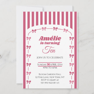 Invitation Cute Pink Coquette Bow Girl Tenth Birthday 