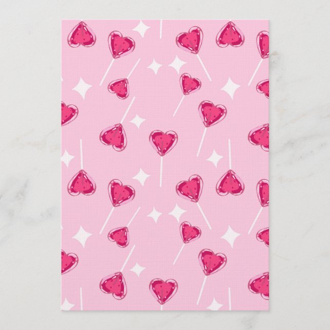 Invitation Cute Pink Heart Lollipop Seamless Pattern (Devant)
