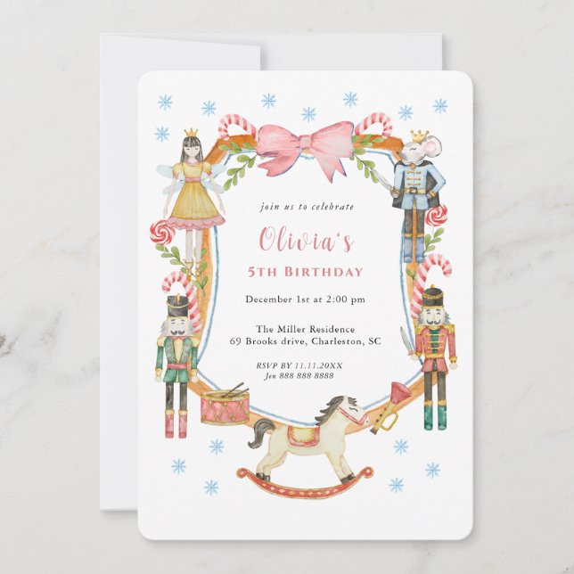 Invitation Cute Pink Nutcracker Christmas Girl Birthday  (Devant)