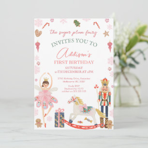 Invitation Cute Pink Plum Fairy Nutcracker Anniversaire