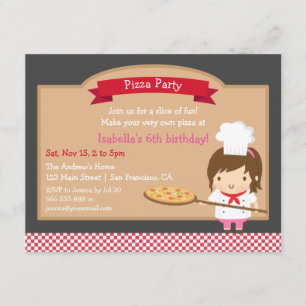 Invitation Cute Pizza Chef Fille Fête d'anniversaire Personna