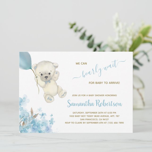 Invitation Cute Polar Ours Bleu Baby shower Garçon (Debout devant)
