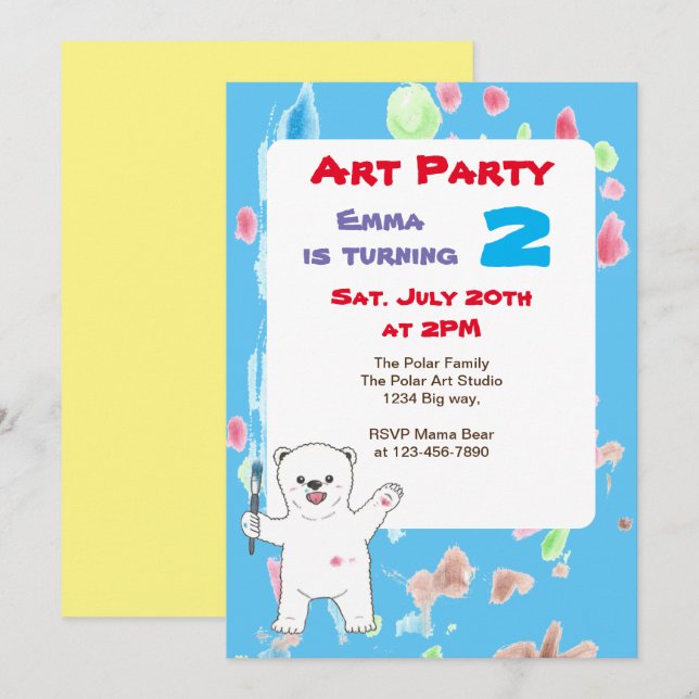 Invitation Cute Polar ours enfants Art Anniversaire Fête Invi (Devant / Derrière)