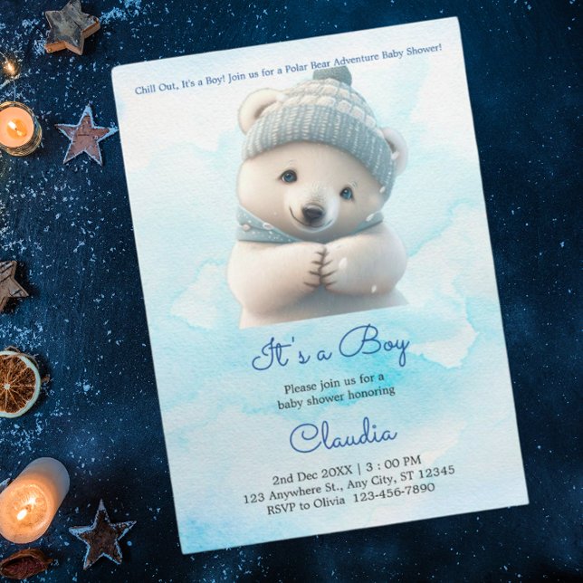 Invitation Cute Polar Ours Hiver Bleu Baby shower Son Garçon (Créateur téléchargé)
